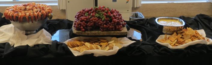 Shrimp Cocktail, Fruit & Humus and Toasted Pita Chips